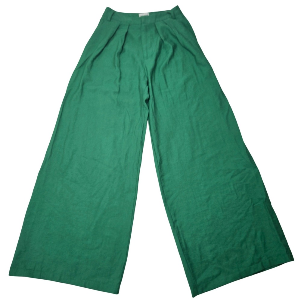 SNDYS Emerald Green Wide Leg Pants Womens M Pleated High Rise Palazzo Trousers